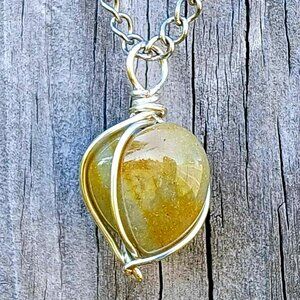 Indian Agate Crystal Heart Pendant Necklace, Gemstone Jewelry, Stainless Steel